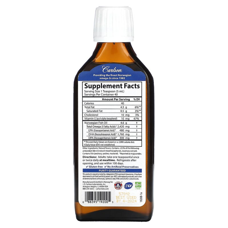 Carlson Super DPA Berry Lemonade 6.7 fl oz (200 ml) 2 Thực phẩm bổ sung Carlson Super DPA Berry Lemonade 6.7 fl oz (200 ml) 088395192005