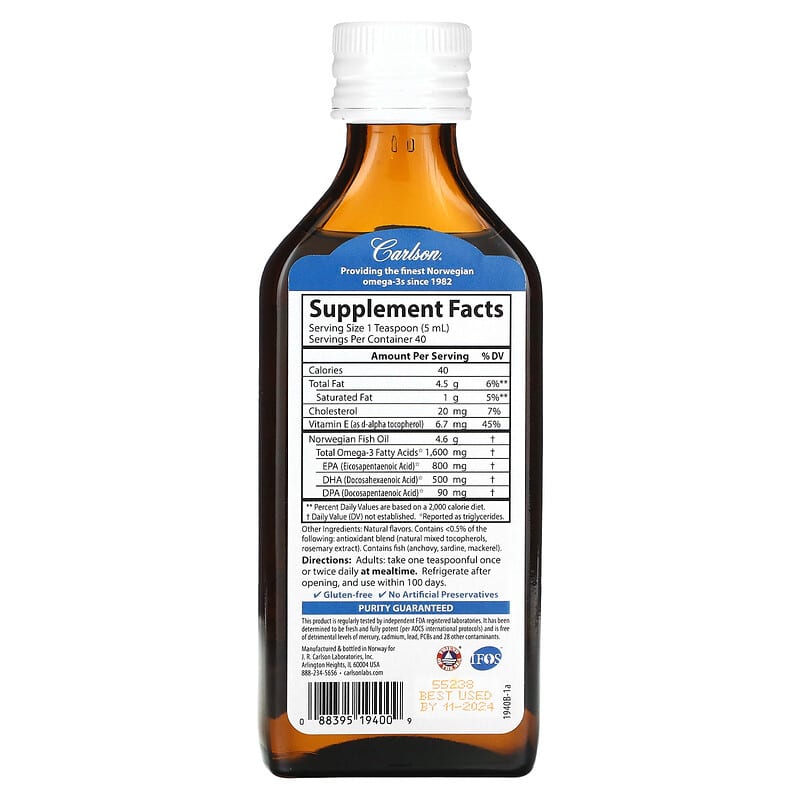 Carlson The Very Finest Fish Oil Just Peachie 1.600 mg 6.7 fl oz (200 ml) 2 Thực phẩm bổ sung Carlson The Very Finest Fish Oil Just Peachie 1.600 mg 6.7 fl oz (200 ml) 088395194009