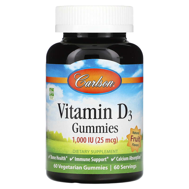 Carlson Vitamin D3 Gummies Natural Fruit Flavors 25 mcg (1.000 IU) 60 Gummies 8 Thực phẩm chức năng Carlson Vitamin D3 Gummies Natural Fruit Flavors 25 mcg (1.000 IU) 60 Gummies 088395494000