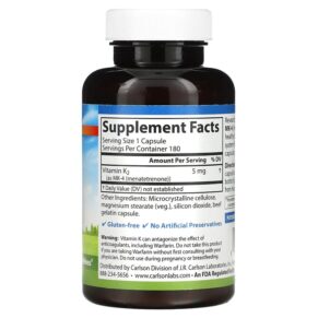 Thực phẩm bổ sung Carlson Vitamin K2 MK-4 (Menatetrenone) 5 mg 180 Capsules 088395010019