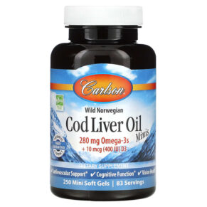 Thực phẩm chức năng Carlson Wild Norwegian Cod Liver Oil Minis 250 Mini Soft Gels 088395013126