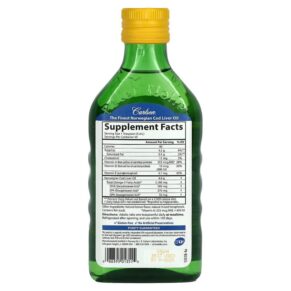 Thực phẩm bổ sung Carlson Wild Norwegian Cod Liver Oil Natural Lemon  1.000 mg 8.4 fl oz (250 ml) 088395013515