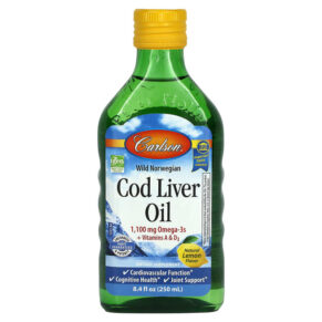 Thực phẩm chức năng Carlson Wild Norwegian Cod Liver Oil Natural Lemon  1.000 mg 8.4 fl oz (250 ml) 088395013515
