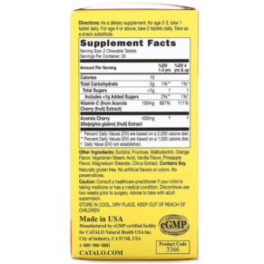 Thực phẩm bổ sung Catalo Naturals Children's Chewable Vitamin C Formula 50 mg 60 Vegetarian Chewable Tablets 810399026617