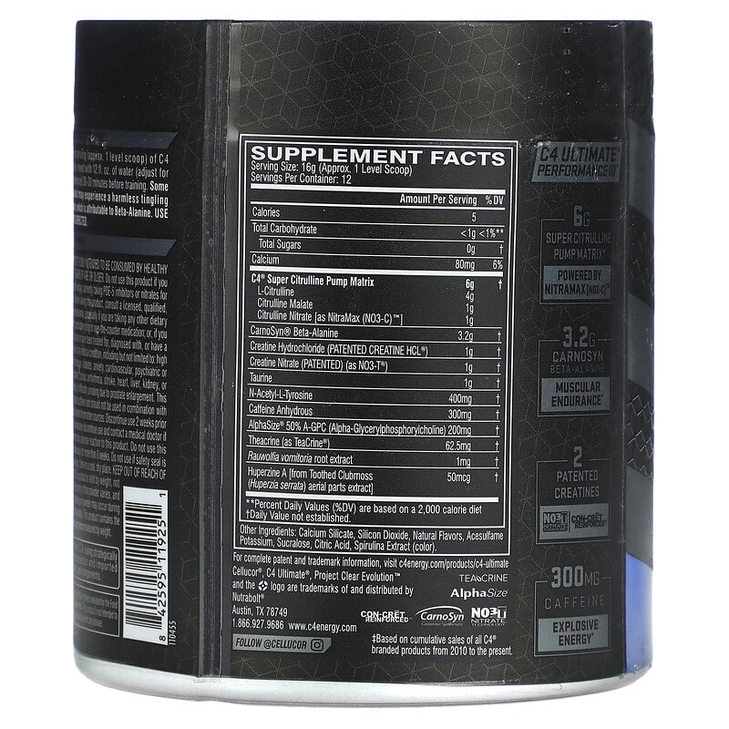 Cellucor C4 Ultimate Pre-Workout Performance Icy Blue Razz 6.77 oz (192 g) 2 Thực phẩm bổ sung Cellucor C4 Ultimate Pre-Workout Performance Icy Blue Razz 6.77 oz (192 g) 842595119251