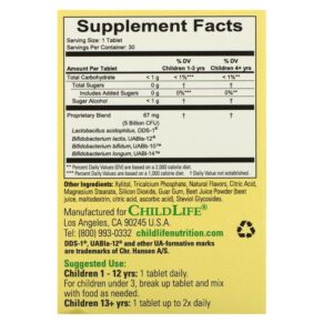 Thực phẩm bổ sung ChildLife Essentials ChildBiotics Immune & Digestive Support Natural Berry 5 Billion CFU 30 Chewable Tablets 608274104006