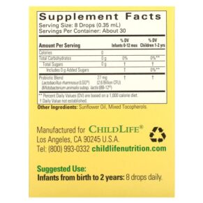 Thực phẩm bổ sung ChildLife Essentials InfantBiotics Probiotic Drops 2.6 Billion CFU 0.36 fl oz (10.5 ml) 608274166004