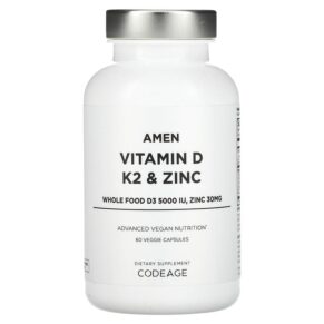 Thực phẩm chức năng Codeage Amen Vitamin D K2 & Zinc 60 Veggie Capsules 853919008854