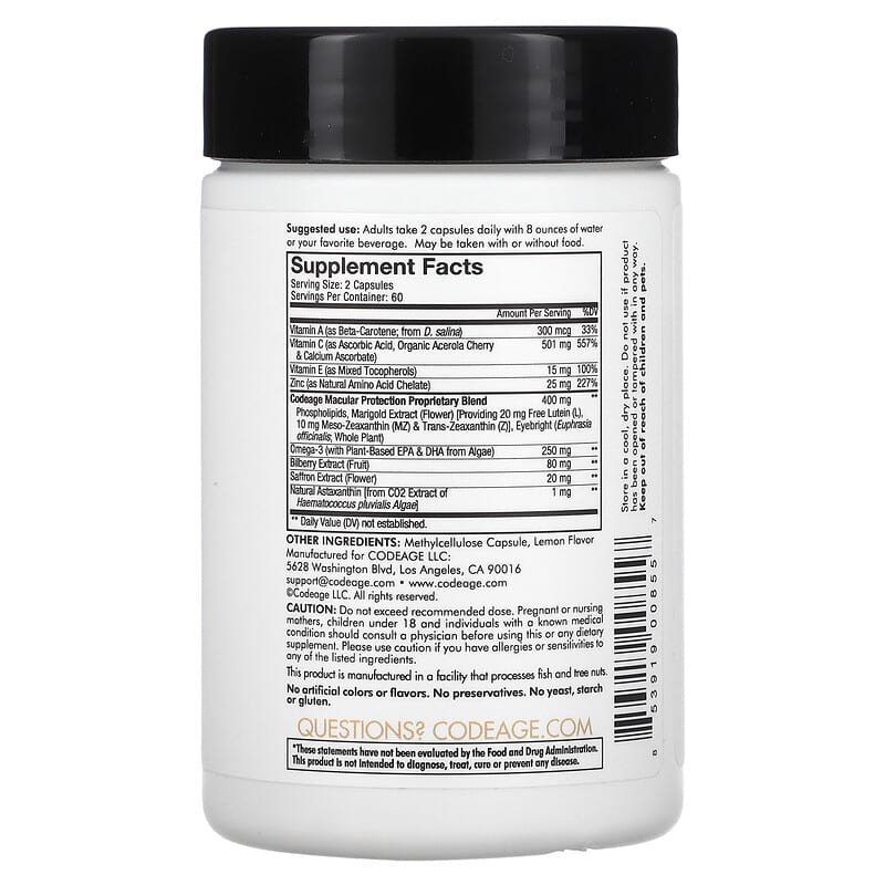 Codeage Eyes Macular Health Complex 120 Capsules 2 Thực phẩm bổ sung Codeage Eyes Macular Health Complex 120 Capsules 853919008557