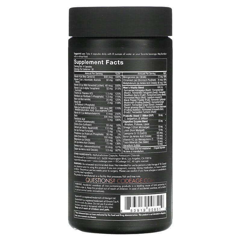 Codeage Fermented Men's Multivitamin 25+ Vitamins Minerals 120 Capsules 2 Thực phẩm bổ sung Codeage Fermented Men's Multivitamin 25+ Vitamins Minerals 120 Capsules 853919008519