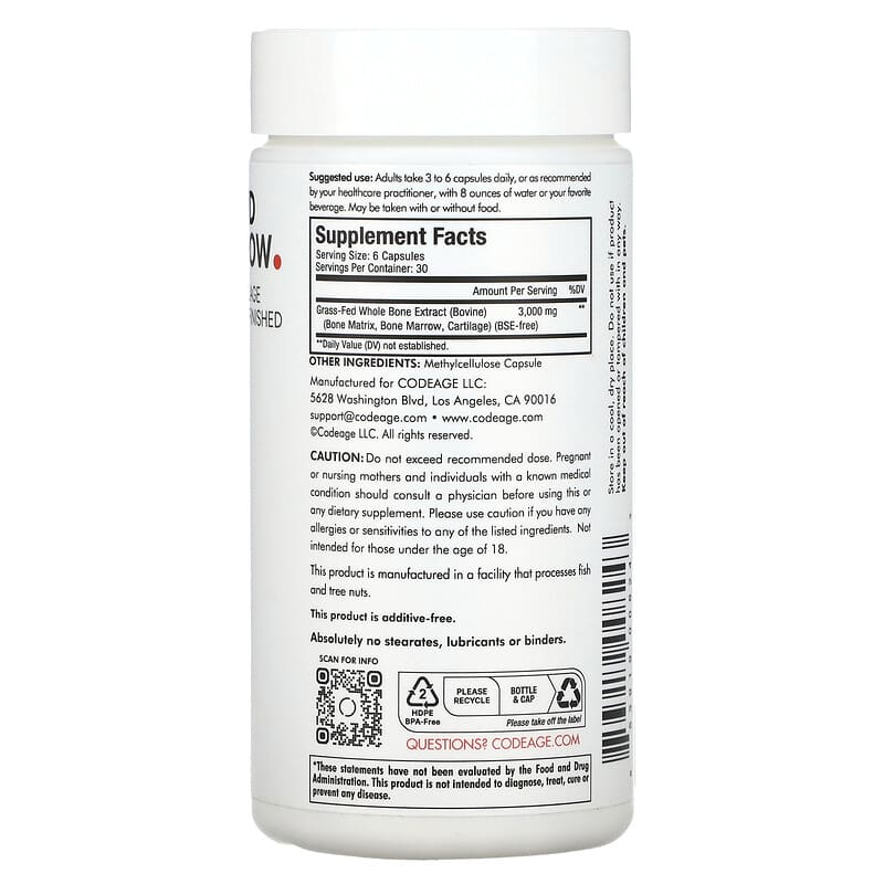 Codeage Grass-Fed Bone Marrow 180 Capsules 2 Thực phẩm bổ sung Codeage Grass-Fed Bone Marrow 180 Capsules 853919008243