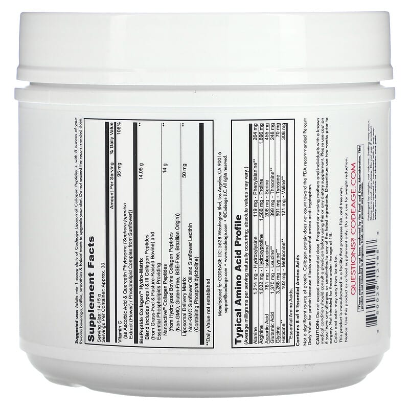 Codeage Liposomal Powder Collagen Peptides+ Unflavored 14.97 oz (424.50 g) 2 Thực phẩm bổ sung Codeage Liposomal Powder Collagen Peptides+ Unflavored 14.97 oz (424.50 g) 850026121858
