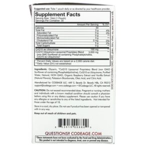 Thực phẩm bổ sung Codeage Nanofood Wonder Heart Liposomal CoQ10 Raspberry 30 Pouches 0.3 fl oz (10 ml) Each 853919008809
