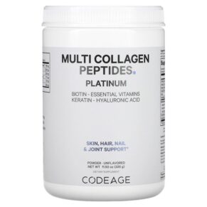 Thực phẩm chức năng Codeage Platinum Multi Collagen Peptides Powder Biotin Keratin Hyaluronic Acid Unflavored 11.50 oz (326 g) 853919008588