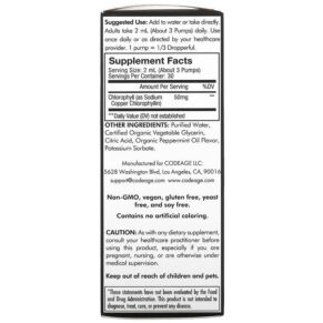 Thực phẩm bổ sung Codeage Vegan Chlorophyll+ Liquid Drops Non-GMO Peppermint 50 mg 2 fl oz (60 ml) 850026121278