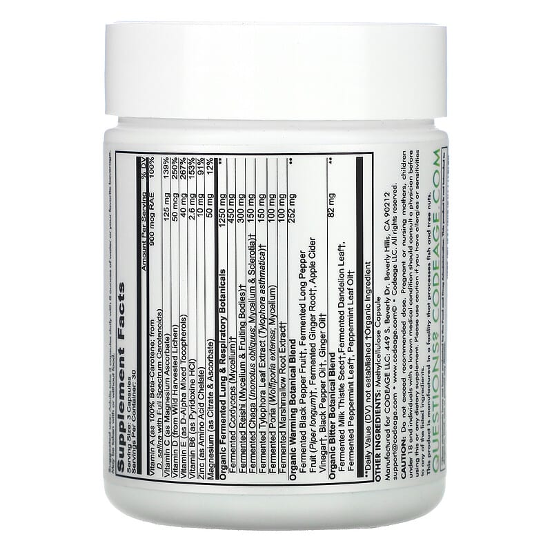 Codeage Vitamins Lungs Minerals Herbs 90 Capsules 2 Thực phẩm bổ sung Codeage Vitamins Lungs Minerals Herbs 90 Capsules 853919008755