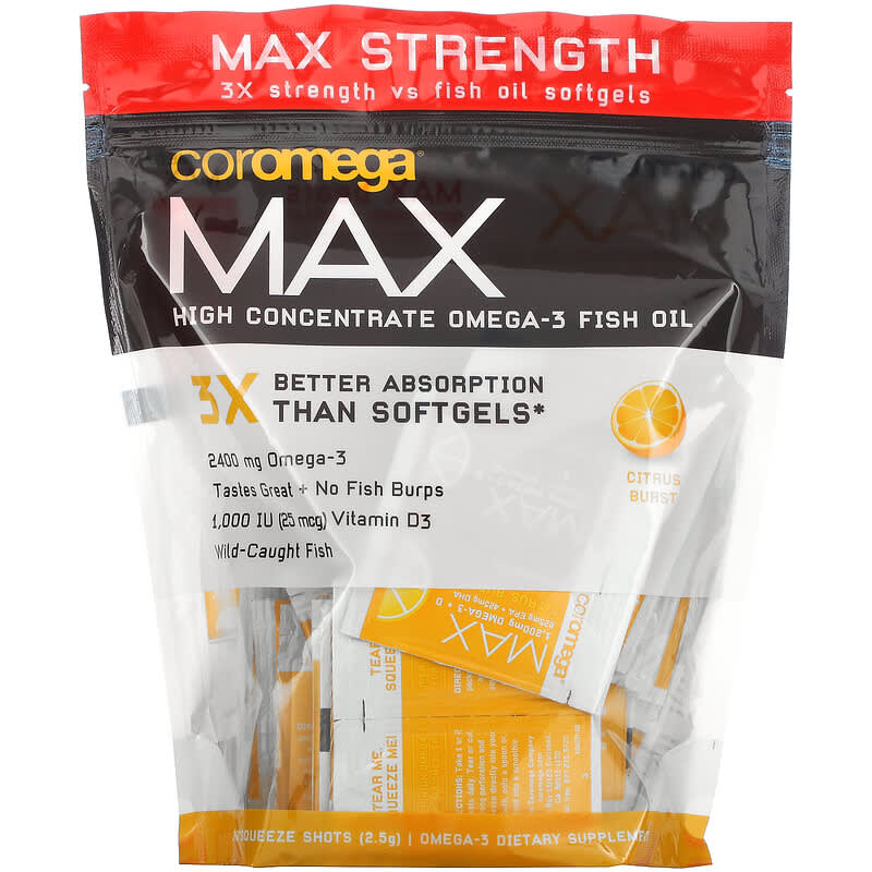 Coromega Max High Concentrate Omega-3 Fish Oil Citrus Burst 90 Squeeze Shots 2.5 g Each 8 Thực phẩm chức năng Coromega Max High Concentrate Omega-3 Fish Oil Citrus Burst 90 Squeeze Shots 2.5 g Each 689269455600