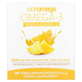 Thực phẩm chức năng Coromega Omega-3 Squeeze Tropical Squeeze+D 30 Single Serving Packets 2.5 g Each 689269452227