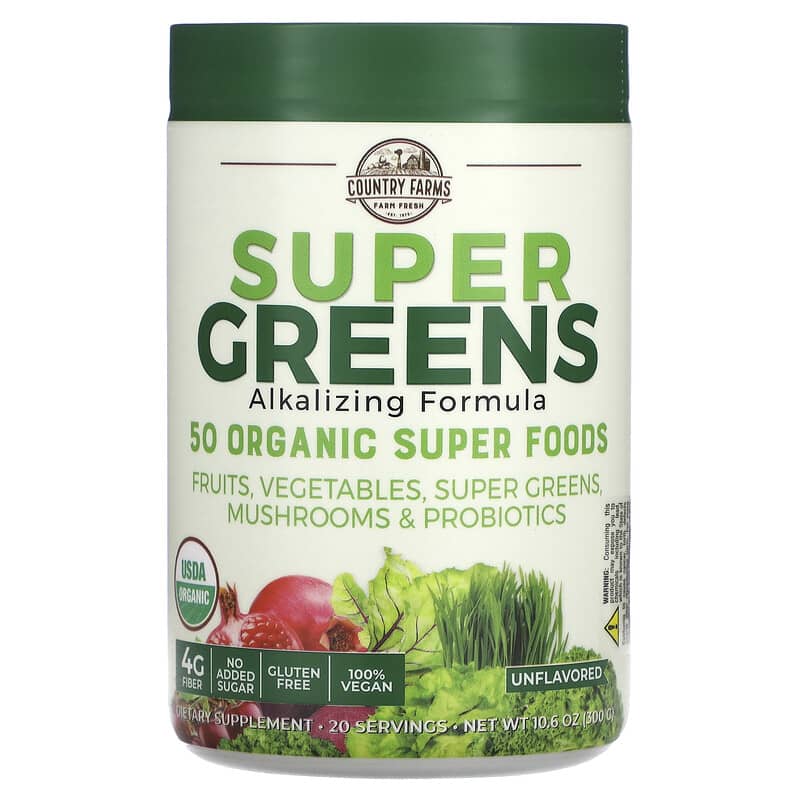 Country Farms Super Greens Alkalizing Formula Unflavored 10.6 oz (300 g) 8 Thực phẩm chức năng Country Farms Super Greens Alkalizing Formula Unflavored 10.6 oz (300 g) 035046092672