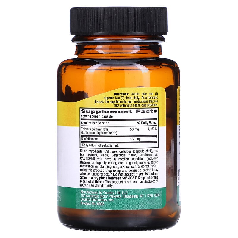 Country Life Benfotiamine with Thiamin 150 mg 60 Vegan Capsules 2 Thực phẩm bổ sung Country Life Benfotiamine with Thiamin 150 mg 60 Vegan Capsules 015794060031