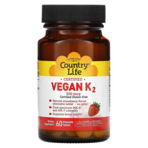 Thực phẩm chức năng Country Life Certified Vegan K2 Strawberry 500 mcg 60 Chewable Tablets 015794080152