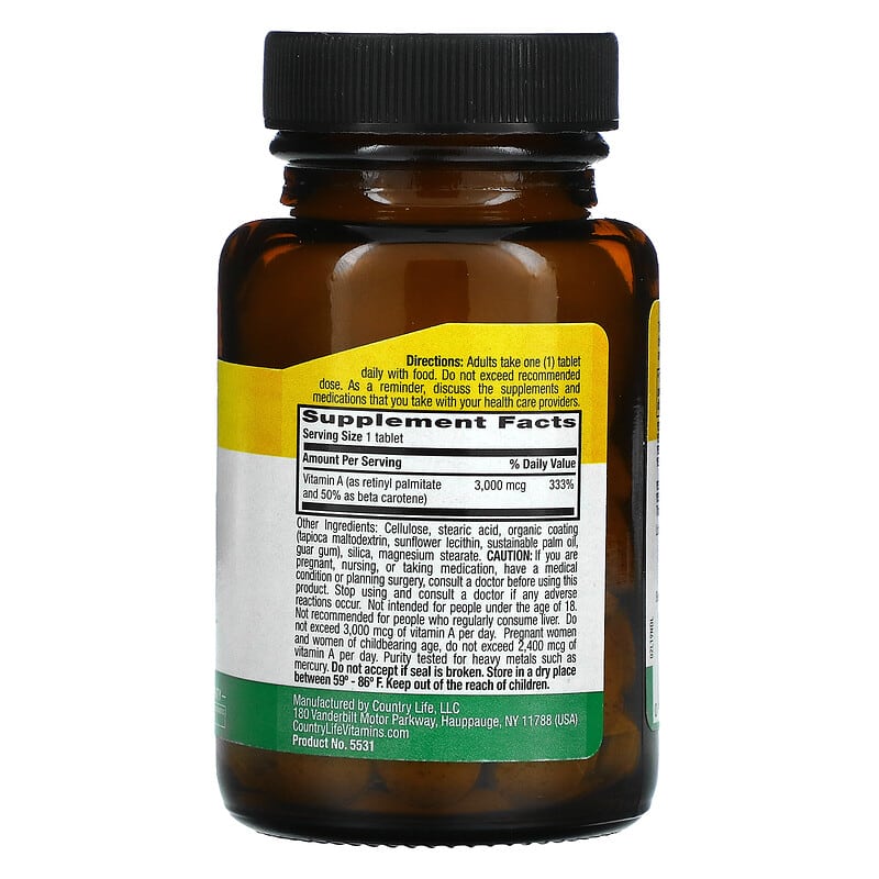 Country Life Dry Vitamin A 3.000 mcg 100 Tablets 2 Thực phẩm bổ sung Country Life Dry Vitamin A 3.000 mcg 100 Tablets 015794055310
