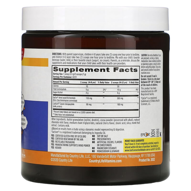 Country Life Gut Connection Kids Sleep Balance Chocolate Flavor Powder 5.1 oz (147 g) 2 Thực phẩm bổ sung Country Life Gut Connection Kids Sleep Balance Chocolate Flavor Powder 5.1 oz (147 g) 015794030324