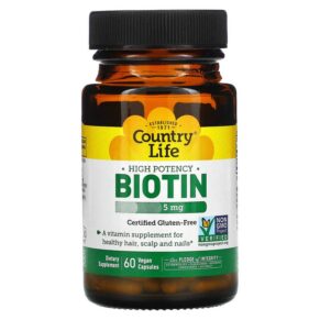 Thực phẩm chức năng Country Life High Potency Biotin 5 mg 60 Vegan Capsules 015794065050