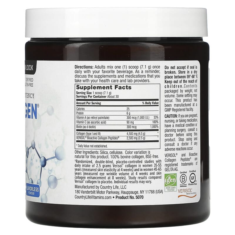 Country Life High Potency Maxi-Collagen 7000 Flavorless Powder 7.5 oz (213 g) 2 Thực phẩm bổ sung Country Life High Potency Maxi-Collagen 7000 Flavorless Powder 7.5 oz (213 g) 015794050704