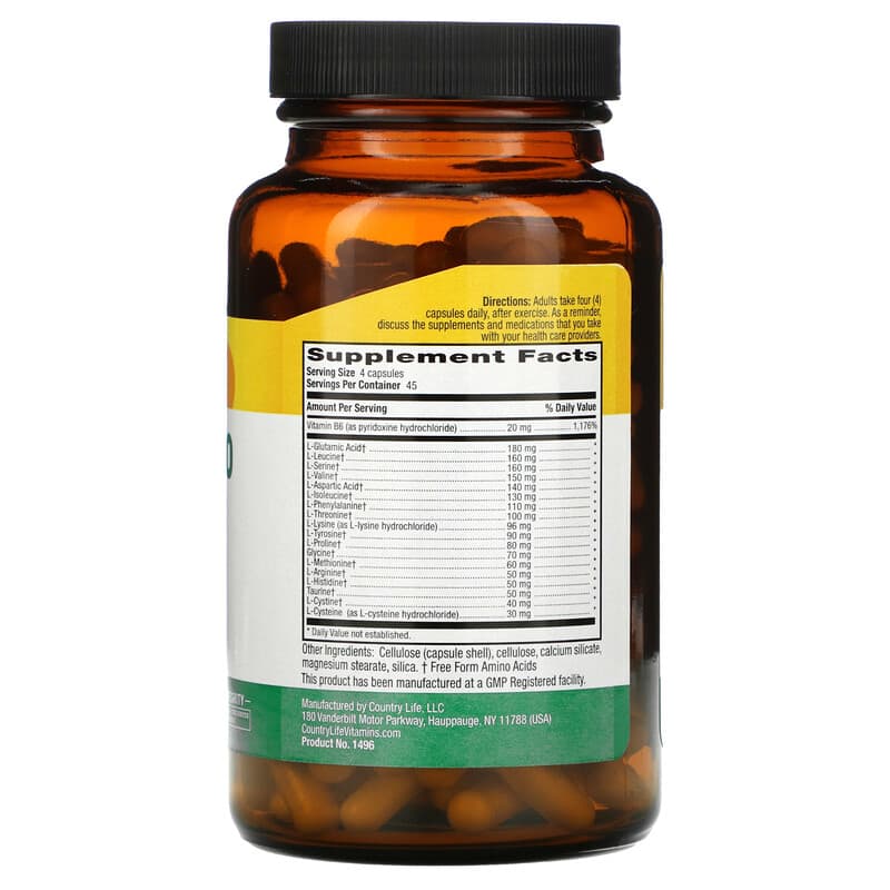 Country Life Max-Amino Caps with Vitamin B-6 180 Vegetarian Capsules 2 Thực phẩm bổ sung Country Life Max-Amino Caps with Vitamin B-6 180 Vegetarian Capsules 015794014966