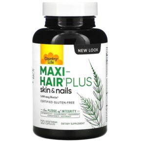 Thực phẩm chức năng Country Life Maxi-Hair Plus 5.000 mcg 120 Vegetarian Capsules 015794050438