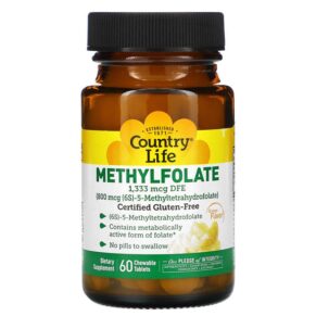 Thực phẩm chức năng Country Life Methylfolate Orange 800 mcg 60 Chewable Tablets 015794063100