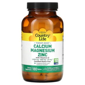 Thực phẩm chức năng Country Life Target-Mins Calcium Magnesium Zinc with Vitamin D 180 Tablets 015794024910