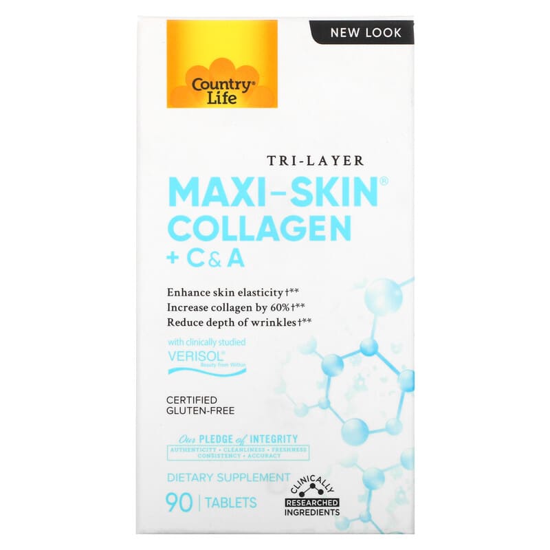 Country Life Tri Layer Maxi-Skin Collagen + C & A 90 Tablets 8 Thực phẩm chức năng Country Life Tri Layer Maxi-Skin Collagen + C & A 90 Tablets 015794050605