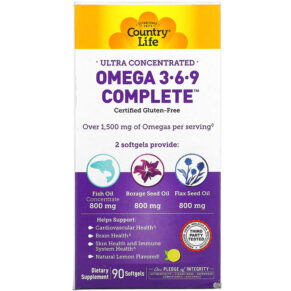 Thực phẩm chức năng Country Life Ultra Concentrated Omega 3-6-9 Complete Natural Lemon 90 Softgels 015794041009