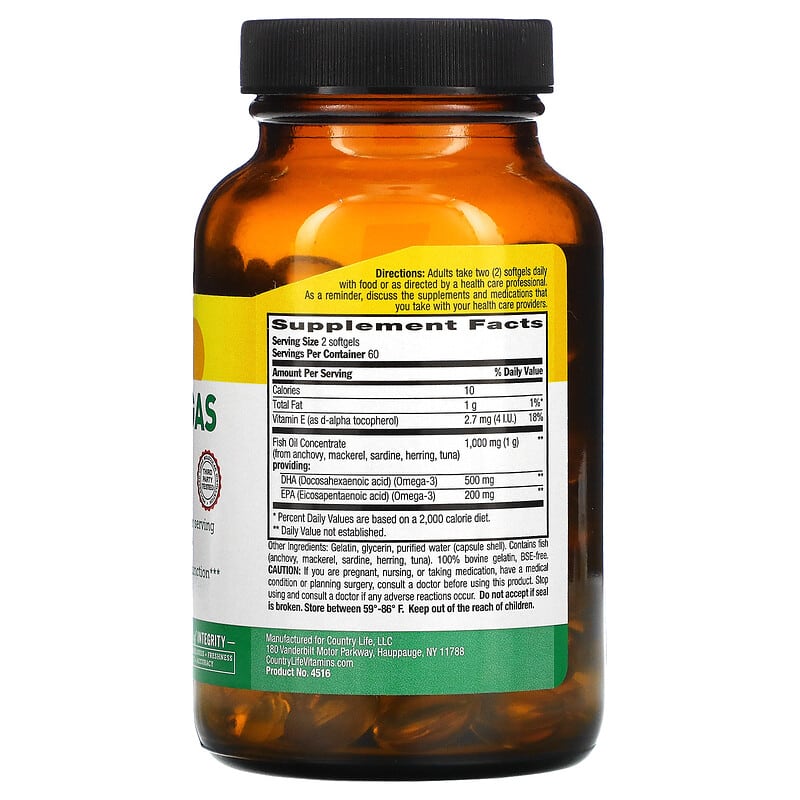 Country Life Ultra Omegas DHA/EPA 120 Softgels 2 Thực phẩm bổ sung Country Life Ultra Omegas DHA/EPA 120 Softgels 015794045168