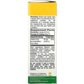 Thực phẩm bổ sung Country Life Vitamin D3 Spray Vanilla Bean 50 mcg (2.000 IU) 150 Ingestible Sprays 0.81 fl oz (24 ml) 015794058281