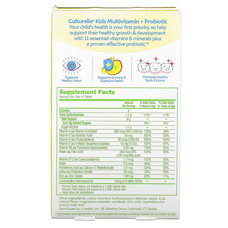 Culturelle Kids Probiotics Multivitamin + Probiotic 3+ Years Natural Fruit Punch 50 Chewable Tablets 2 Thực phẩm bổ sung Culturelle Kids Probiotics Multivitamin + Probiotic 3+ Years Natural Fruit Punch 50 Chewable Tablets 049100400709
