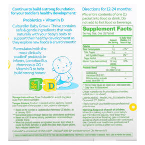 Culturelle Probiotics Baby Grow + Thrive Probiotics + Vitamin D Packets 12-24 Months Unflavored 30 Packets 3 Thực phẩm bổ sung Culturelle Probiotics Baby Grow + Thrive Probiotics + Vitamin D Packets 12-24 Months Unflavored 30 Packets 049100400549