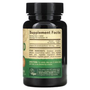 Thực phẩm bổ sung Deva Vegan Vitamin D3 125 mcg (5.000 IU) 90 Tablets 895634000614
