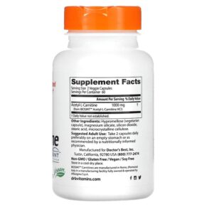 Thực phẩm bổ sung Doctor's Best Acetyl-L-Carnitine with Biosint Carnitines 500 mg 120 Veggie Caps 753950001527