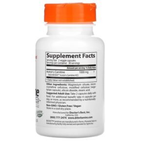 Thực phẩm bổ sung Doctor's Best Acetyl-L-Carnitine with Biosint Carnitines 500 mg 60 Veggie Caps 753950001053