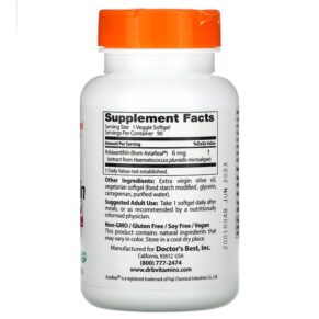 Thực phẩm bổ sung Doctor's Best Astaxanthin with AstaReal 6 mg 90 Veggie Softgels 753950003675
