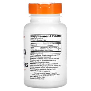 Thực phẩm bổ sung Doctor's Best Betaine HCI Pepsin & Gentian Bitters 120 Capsules 753950001633