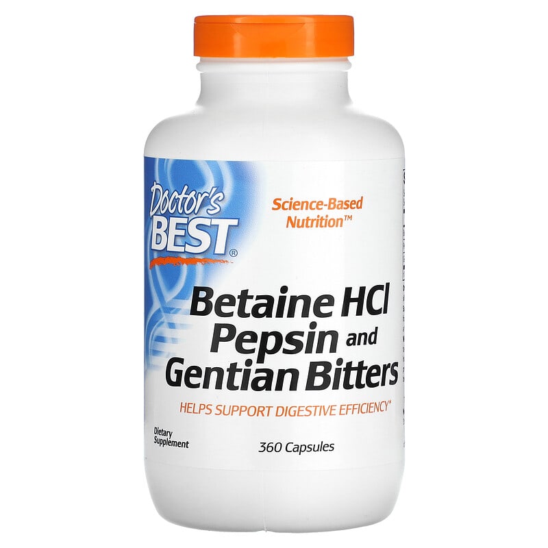Doctor's Best Betaine HCL Pepsin and Gentian Bitters 360 Capsules 8 Thực phẩm chức năng Doctor's Best Betaine HCL Pepsin and Gentian Bitters 360 Capsules 753950003156
