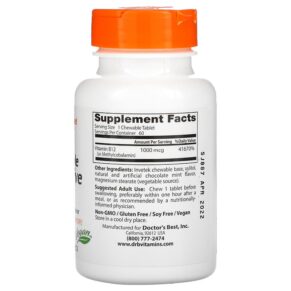 Thực phẩm bổ sung Doctor's Best Chewable Fully Active B12 Chocolate Mint 1.000 mcg 60 Tablets 753950003286