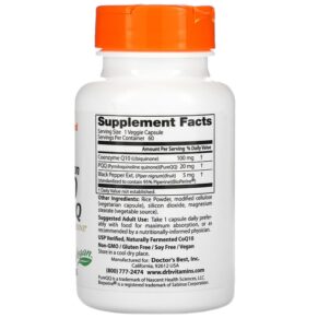Thực phẩm bổ sung Doctor's Best CoQ10 100 mg PQQ 20 mg 60 Veggie Caps 753950004283