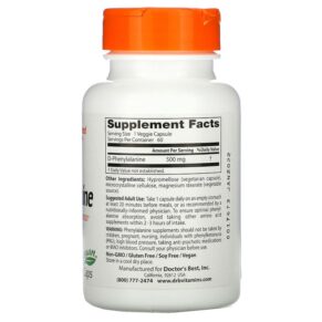 Thực phẩm bổ sung Doctor's Best D-Phenylalanine 500 mg 60 Veggie Caps 753950001107