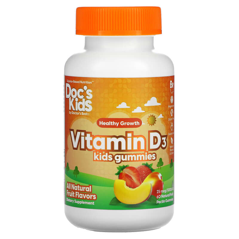 Doctor's Best Doc's Kids Vitamin D3 Gummies All Natural Fruit 25 mcg (1.000 IU) 60 Natural Fruit Pectin Gummies 8 Thực phẩm chức năng Doctor's Best Doc's Kids Vitamin D3 Gummies All Natural Fruit 25 mcg (1.000 IU) 60 Natural Fruit Pectin Gummies 753950005464