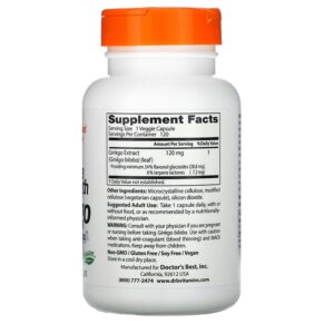 Thực phẩm bổ sung Doctor's Best Extra Strength Ginkgo 120 mg 120 Veggie Caps 753950000919